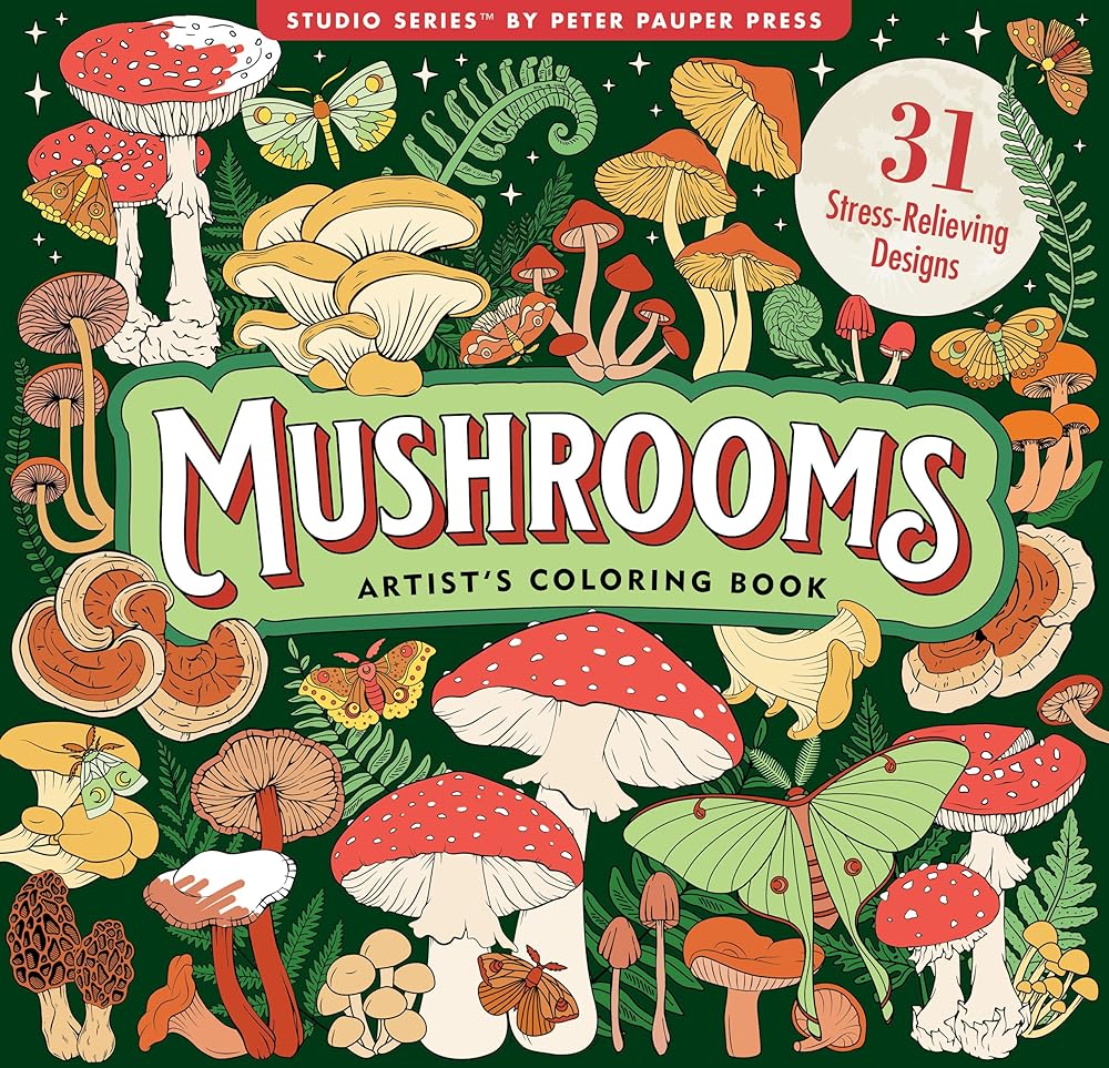 Mushrooms Adult Coloring Book (31 one-sided designs on thick paper) cover image